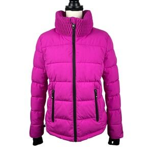 Michael Kors Women's Puffer Jacket Small Hot Pink Quilted Full Zip Winter Coat